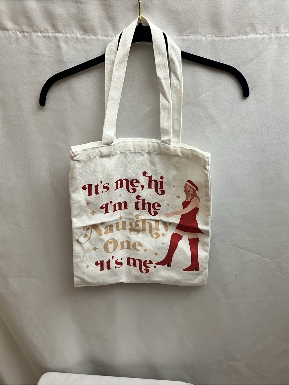 Christmas Naughty List Canvas Tote Bag Santa Girl Holiday Shopper Red Gold